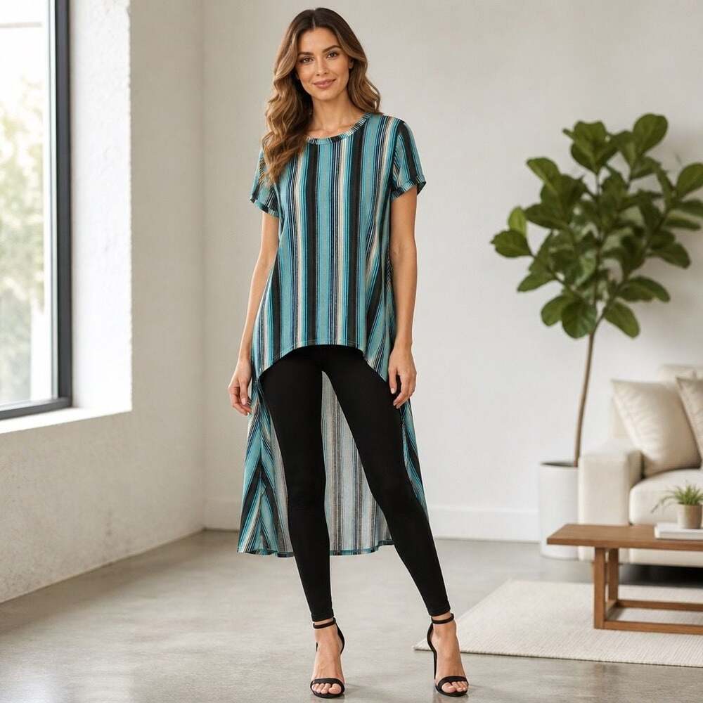 CRAZY TRAIN Striped High-Low Short Sleeve Tunic Top XXL